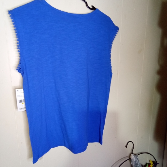 Rafaella Royal Blue Eyelet Sleeve Tank - Picture 4 of 5